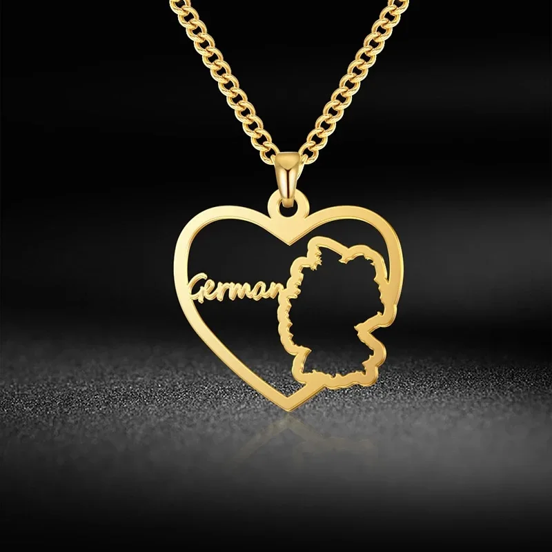 HUHUI Custom Germany Map Necklace With Heart Personalized Name Hollow Pendant Stainless Steel Unisex Jewelry Anniversary Gift | Украшения и