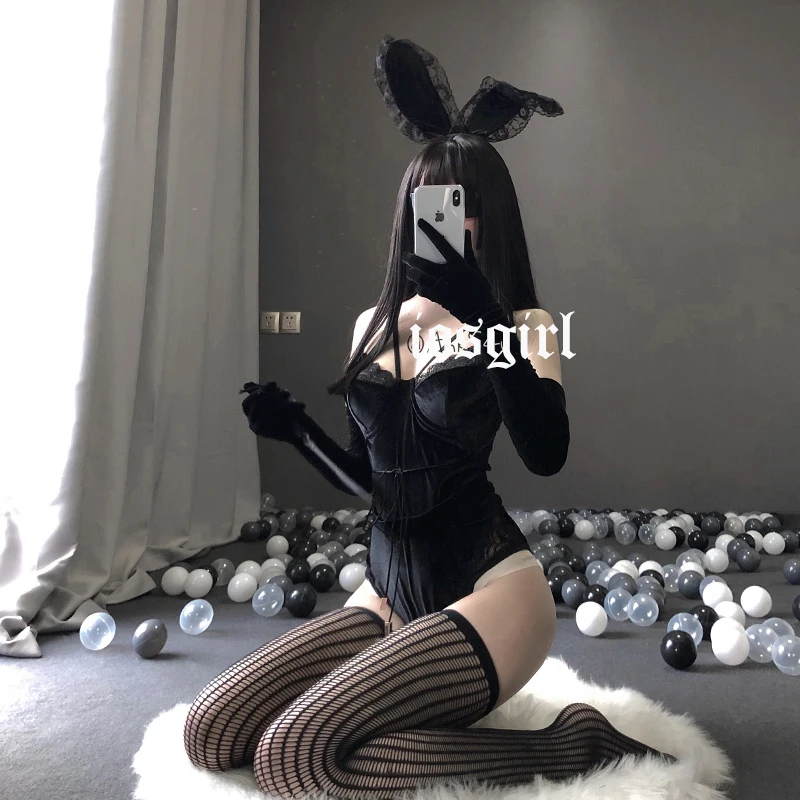 

Bunny Maid Cosplay Sexy Costume Anime Lingerie Outfit Cute Black Jumpsuit Women Rabbit Fancy Open Crotch Bodysuit Catwoman