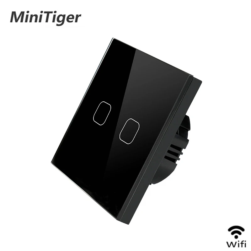 WiFi Black 2gang Умный стандарт ЕС Tuya/Smart Life/ewelink 1 банда 1 способ WiFi настенный светильник сенсорный переключатель для Google Home Amazon Alexa Голосовое управление - Цвет: WiFi Black 2gang