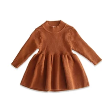 Платье для маленьких девочек Теплый шерстяной вязаный свитер г. Осенний свитер платье принцессы вязаное хлопковое детское платье с длинными рукавами