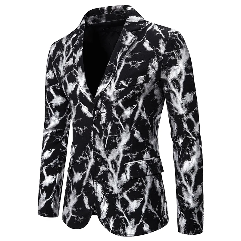 Мужской костюм slim fit модный принт Золотое Тиснение костюм платье представление пальто