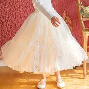 

Back To School Clothing Lace Floral Teen Skirt A-line Maxi Long High Waist Teenage Tulle Skirt Girls 2019 Autumn Spring Summer