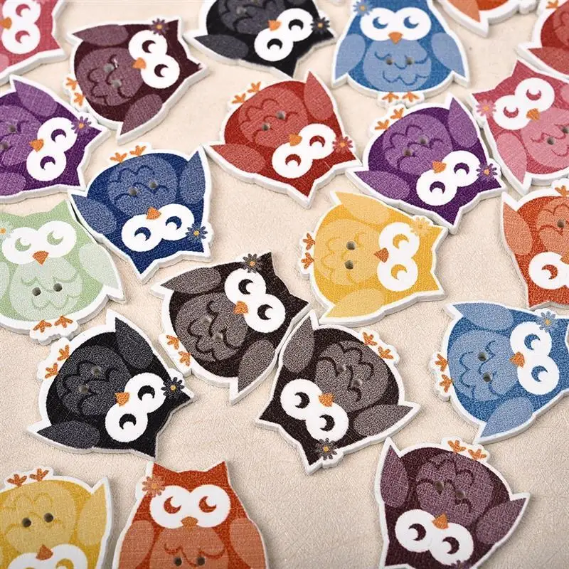 

50pcs Lots Wood Sewing Button Scrapbooking Garment Clothes DIY Decor Owl Mixed Two Holes Bouton Decoration Diy Accessories