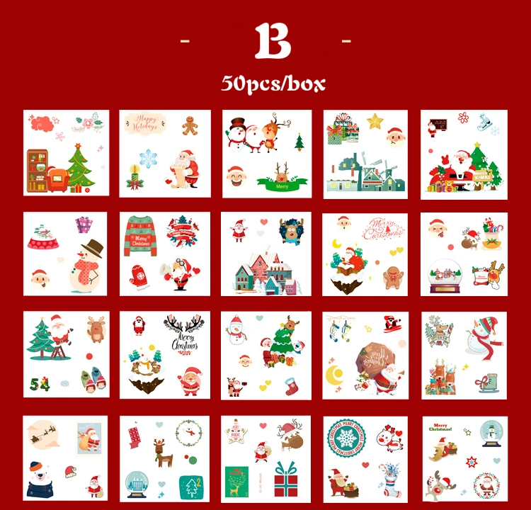 Mr.paper 50pcs/box Merry Christmas Plain Sheet Deco Stickers Santa Claus Christmas Tree Snowman Socks Gifts Children Stickers