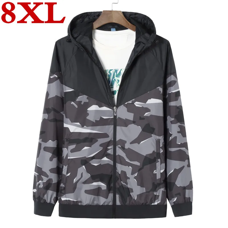 Мужские куртки с капюшоном размера плюс 8XL 7XL на весну и осень камуфляжные пальто