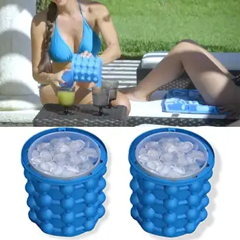 

Portable 13cm Large Silicone Ice Bucket Mold With Lid Space Saving Cube Maker Tools For Kitchen Party Barware Summer Camping