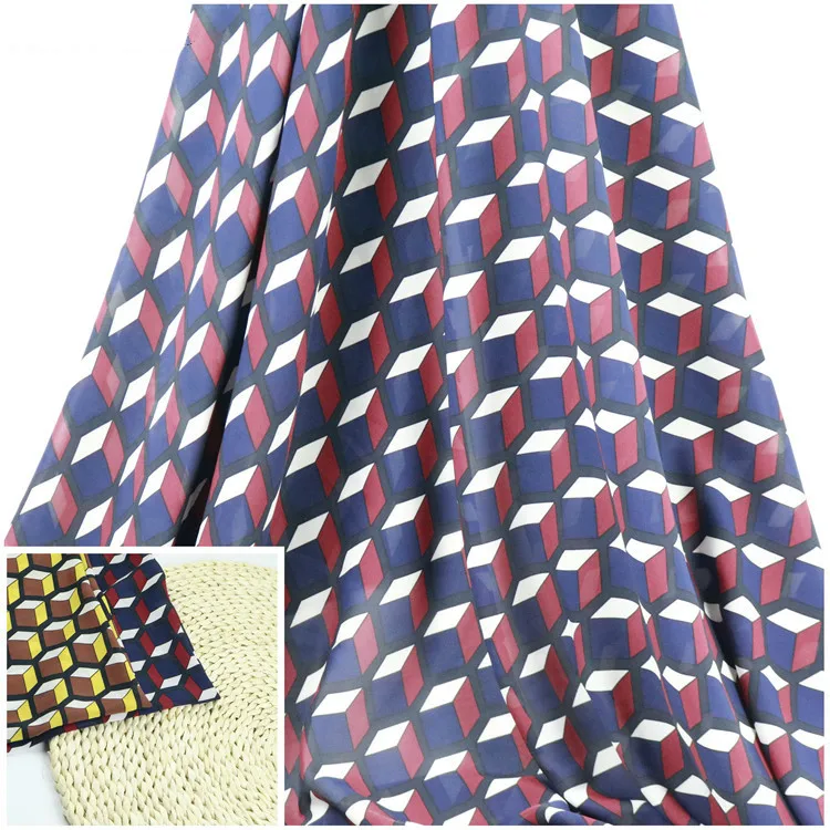 

Customized factory direct simulation silk dress cloth woven geometric twill chiffon printed fabric fashion printed fabric