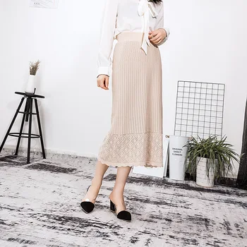 

2019 Winter Skirts Womens Elastic High Waist Solid Kintted Skirts Elegant Office Lady Skirt Jupe Femme Faldas Saia Korean Skirts