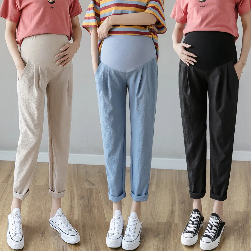 Thin Cotton Linen Maternity Pants 