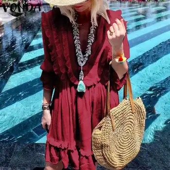 

VONDA Maternity Dress Women Solid Color Long Sleeve Party Dresses Loose Summer Sundress Femme Pregnancy Party Vestidos 5XL