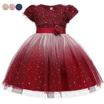 

2020 Summer New Spain Girl Princess Dress Short Sleeve Flower Sequin Dress For 4-11 Years Wedding Party Tutu Gown Dress Vestidos