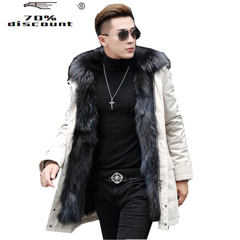 

Men Real Raccoon Fur Liner Coat Winter Jacket Men Raccoon Fur Collar Long Coat Plus Size Parkas D-29-W-LP002 MY2204