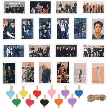 

New Handsome 20Pcs/Set Kpop SuperM Mini Album SuperM Jopping LOMO Card Send Clips Rope Post Card Gift
