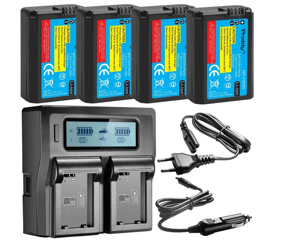 4BatteryWithCharger Аккумулятор для камеры sony NP-FW50 NP FW50+ быстрое ЖК-зарядное устройство для sony Alpha a6500 a6300 a6000 a5000 a3000 NEX-3 a7R a7S NEX-7 - Цвет: 4BatteryWithCharger