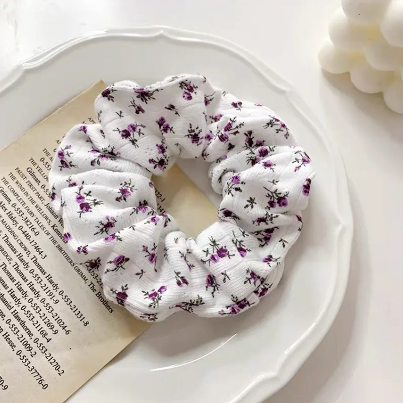 Korean Floral Print Scrunchies Fashion Hairband Hair Rope for Ponytail Holder Elastic Hair Band Sweet Hair Ties Hair Accessories hairclips