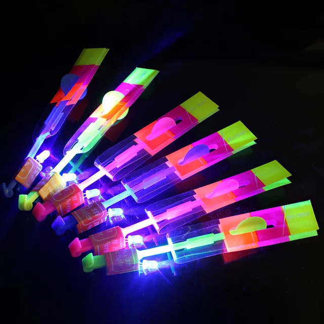 10PCS Outdoor Shining Rocket Flash LED Light Night Kids Luminous Slingshot Toys Shine Slingshot Elastic Helicopter Rotating Toy 6