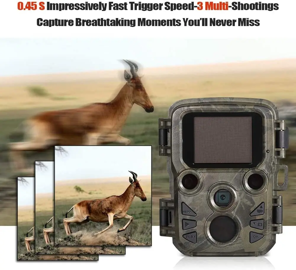 Mini Trail Camera Hunting Game 12MP 1080P Outdoor Wildlife Scouting Camera with PIR Sensor 0.45s Fast Trigger (16)