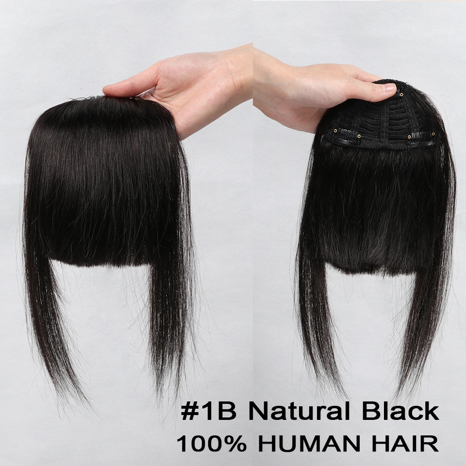 Human Hair Bangs 3 Clips 3D Blunt Cut Natural Hair Bangs OverHead Clip In Hair Extensions Non-Remy 2.5