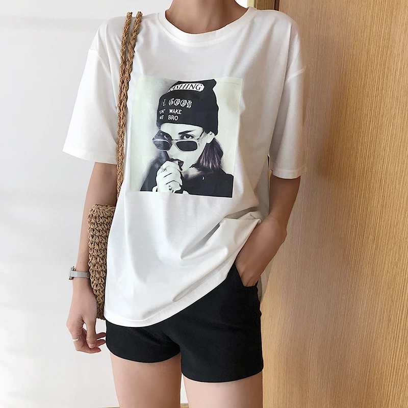 

Fashion 2020 white T-shirt women Loose Plus Size Rock Punk Print T-shirts Mujer Feminina Damskie Femme Woman Tee Shirt Top