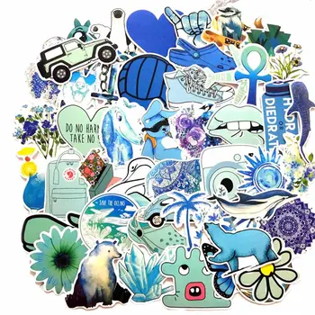 

50 Pcs Cartoon Blue Small Fresh Stickers Toy Waterproof Sticker To DIY Suitcase Laptop Bicycle Helmet Car Decals