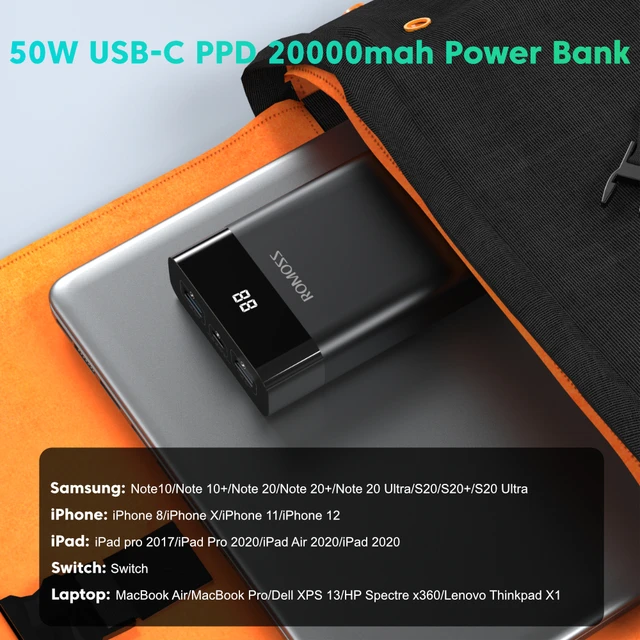 ROMOSS Power Bank PPD20 20000mAh 50W PD Quick Charge  Powerbank For Laptop External Battery Charger For iPhone Huawei Xiaomi 4