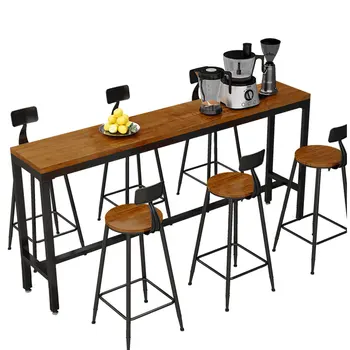 

Home Long Table High Table And Chair Wrought Iron Club Bar Black Gold Coffee Shop Tea Shop Solid Wood Wall Bar Table