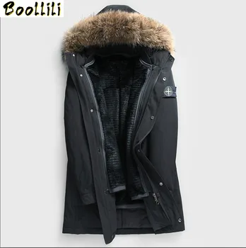 

Boollili Real Fur Coat Men Parka Winter Down Jacket Rabbit Fur Liner Raccoon Fur Collar Overcoat Parkas Hombre 2020