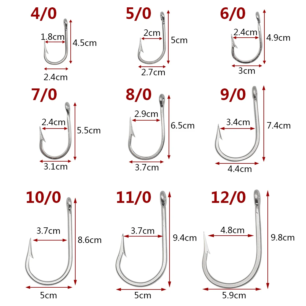 10pcs 7732 Big Game Fishing Hooks Strengthen Stainles Steel Ocean Fishing  Hooks Size 4/0 5/0 6/0 7/0 8/0 9/0 10/0 11/0 12/0