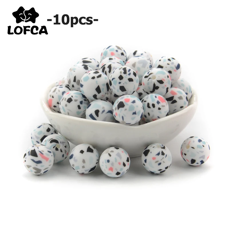 Силиконовые бусины прорезыватели LOFCA Terrazzo 10 шт. цветные жевательные для