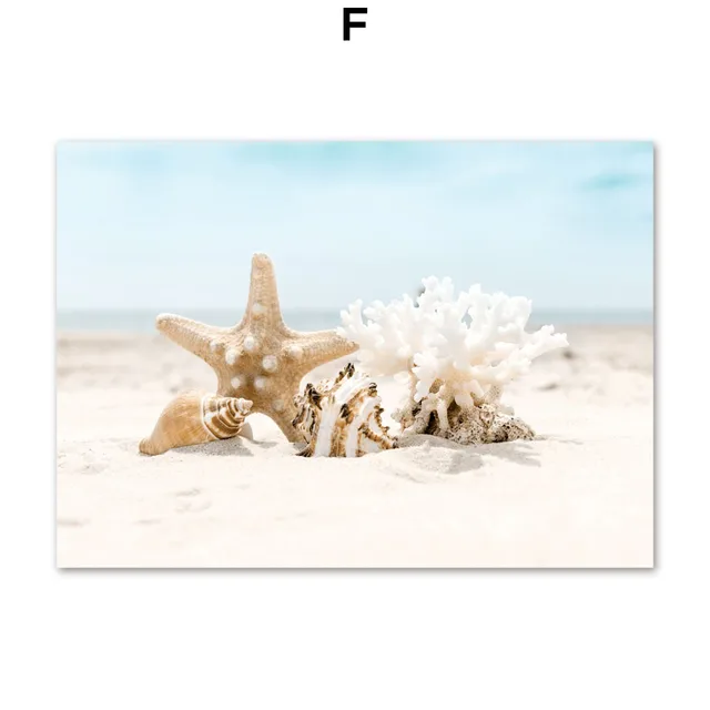 Coconut Palm Leaf Spray Conch Starfish Beach Nordic Posters Prints Blue Sea Art Canvas Painting Wall Pictures For Bedroom Decor F
