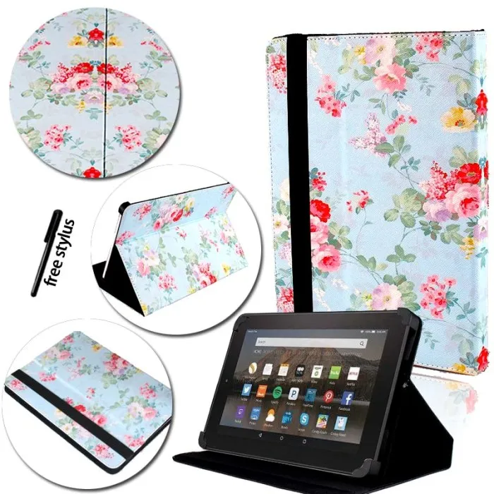 Blue Floral KK&LL для Amazon Fire HD 10(7th/5th поколение, / выпуск) кожаный Смарт-планшет стенд Чехол-книжка+ Bluetooth клавиатура - Цвет: Blue Floral
