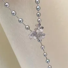 

DIY pearl jewelry accessories necklace nail sand zircon three flower sweater chain buckle copper plating 18K Gold