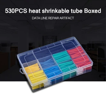 

530Pcs Car Electrical Cable Tube Kits Heat Shrink Tube Connectors Tubing Wrap 8 Sizes Five Mixed Color Wire Connecter