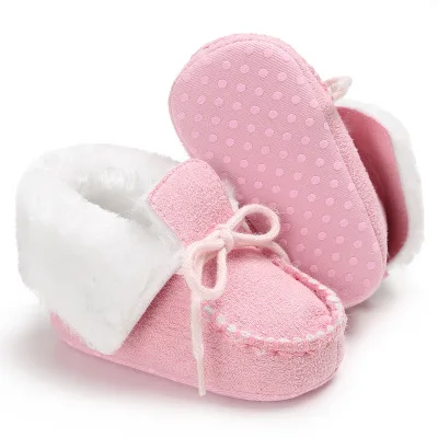 Ботинки для маленьких девочек, обувь для маленьких мальчиков, обувь с мягкой подошвой для новорожденных детей, зимние ботинки на шнуровке на осень и зиму - Цвет: pink