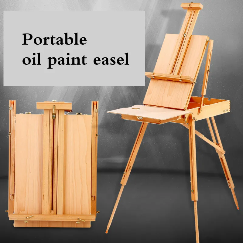 Trolley Wood Oil Painting Box Art Supplies Travel Portable Easel Stand For  Painting