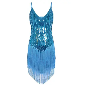 

Ladies Latin Dance Costume Dress Flapper Charleston Gatsby Party Fringes Sequin for Dancing Performance