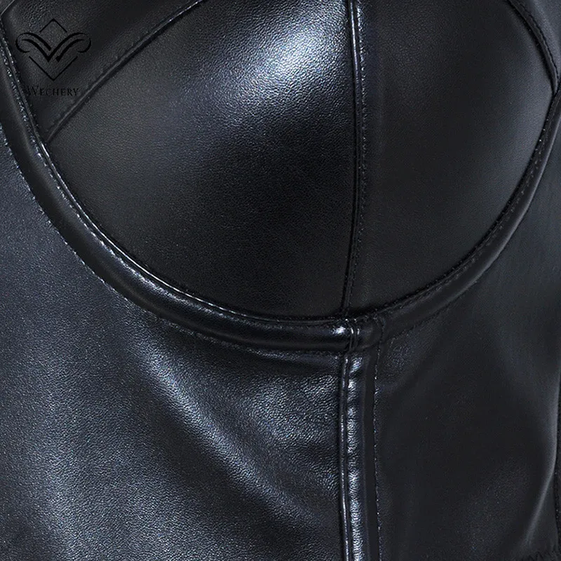 Wechery Cut Корсет Топ для женщин модные открытые Корсеты Плюс Размер черные топы на бретельках для женщин кожаный материал