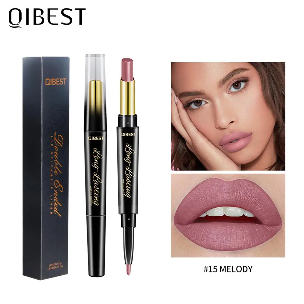 

QIBEST 2 in 1 Matte Lipstick Lip Pencil Waterproof Lips Make Up Long Lasting Lipliner Pen Cosmetics For Professional Makeup