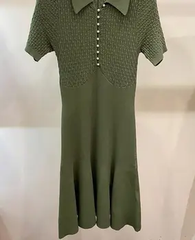 

Women Dress 2020 Spring /Summer Pearl Button Slim Knitted Short-sleeved Mini Dress