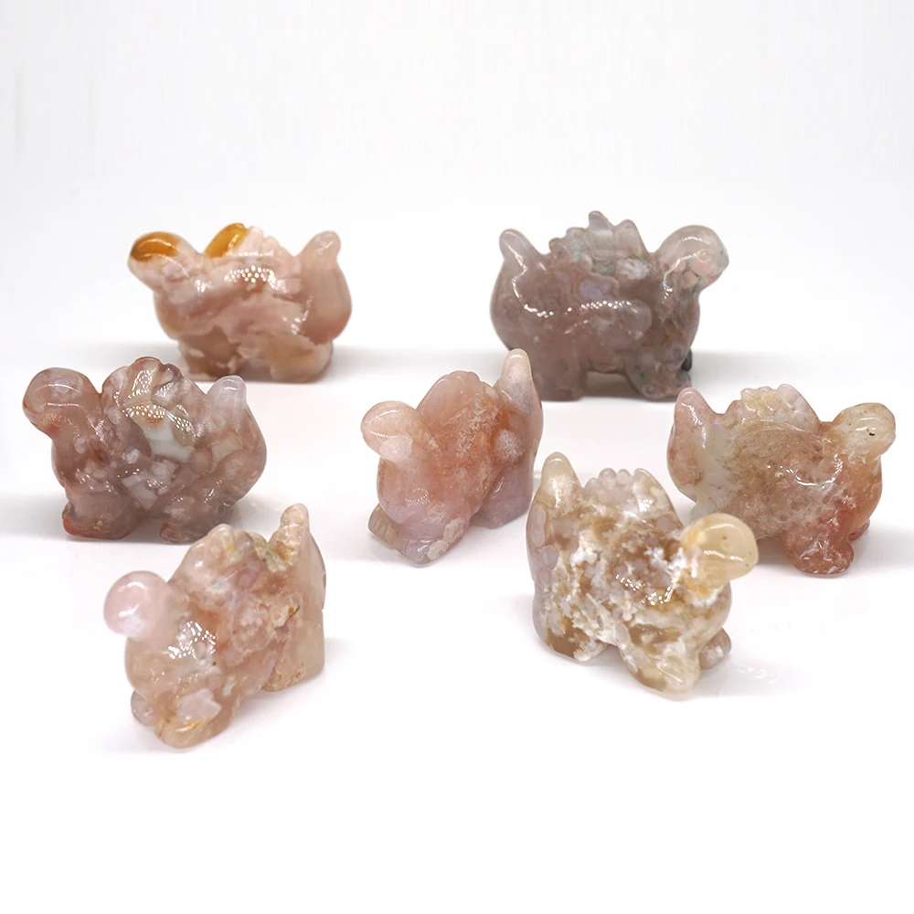1.8" Dinosaur Statue Natural Blossom Agate Stone Carved Figure Room Ornament Healing Crystal Reiki Animal Figurine Gem Sculpture | Дом и