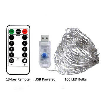 

DC5V USB 5M 10M/50-100 LEDs Silver Wire String Lights with 8 Modes Remote Controller For Festival Holiday Wedding Home Decor