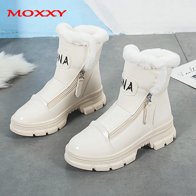 Winter Sneakers Warm Fur Shoes Woman Black White Sneakers Zipper Winter Boots Lady Casual Shoes High Top Sneakers Platform - Цвет: Beige