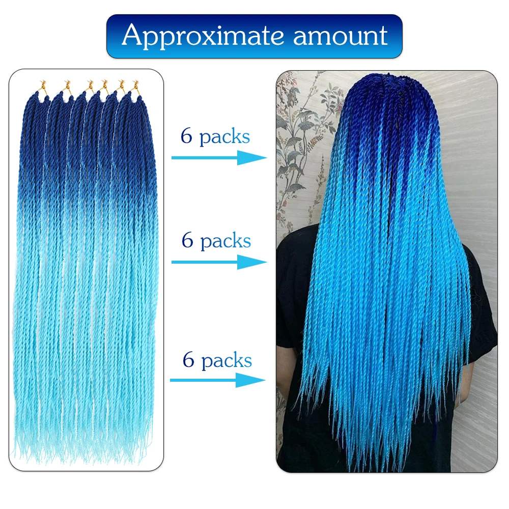 AZIR Synthetic Ombre Senegalese Twist Hair Crochet braids 24 inch 30 Roots/pack  Braiding Hair for Women grey,blue,pink
