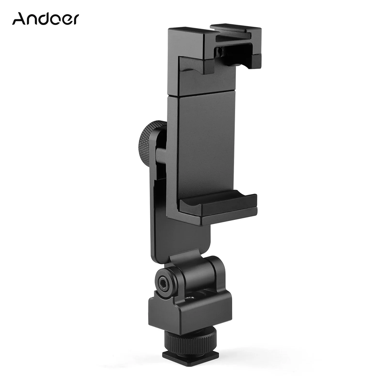Andoer Алюминий сплав Холодный башмак зажим держателя телефона Стенд 360 ° по