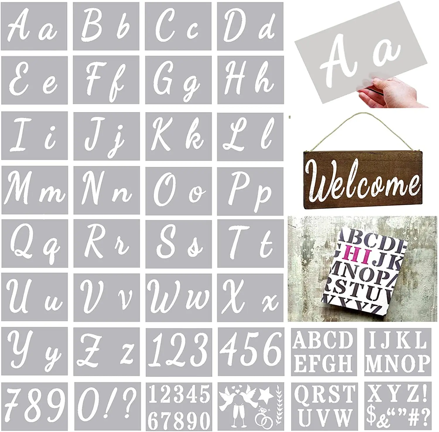 

Reusable Cursive Letter and Number Stencils for Signs Painting on Wood,Art Signs DIY