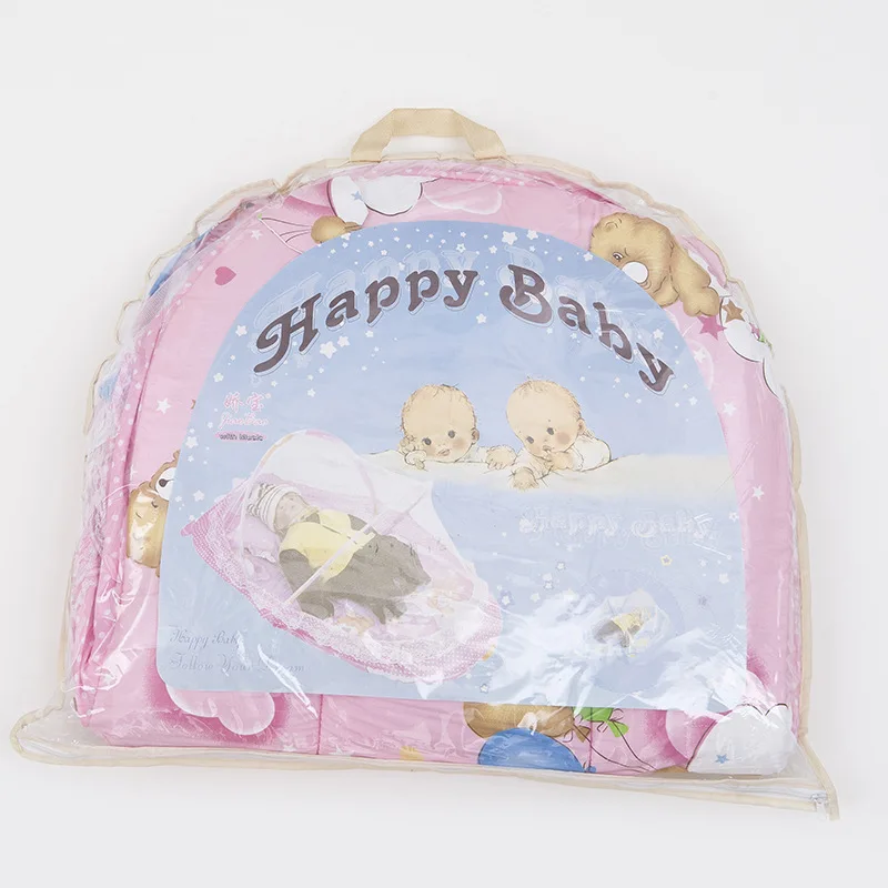 New Portable Foldable Baby Kids Infant Bed Dot Zipper Mosquito Net Tent Crib Sleeping Cushion Collapsible Portable Pink and Blue