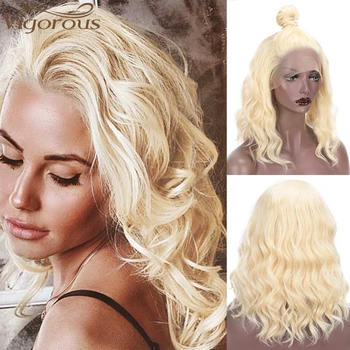 

Vigorous Blonde Short Wavy Lace Wigs For Black/White Women Pink Bob Synthetic Lace Wigs can Cosplay Free Part Natural Hair