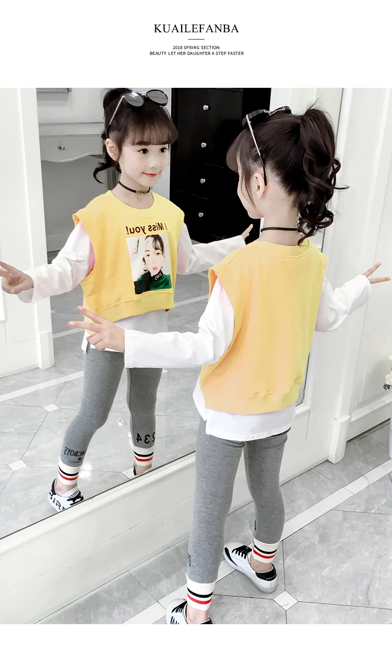 Одежда для девочек, жилет+ футболка+ леггинсы, год, комплекты детской одежды, детская одежда, Бутик для подростков, весна-осень, от 2 до 13 лет