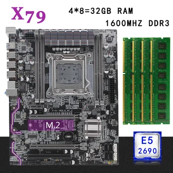 

X79 motherboard set kit atx LGA 2011 with Intel Xeon E5 2690 CPU 32G(4*8G) 1600mhz REG ECC RAM M.2 NVME SSD