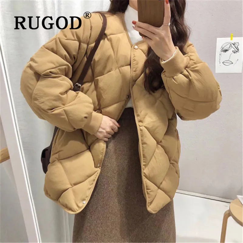 RUGOD/Новинка года; корейский стиль; яркие цвета; круглый вырез; узор диоман; теплая зимняя укороченная куртка; однобортная модная